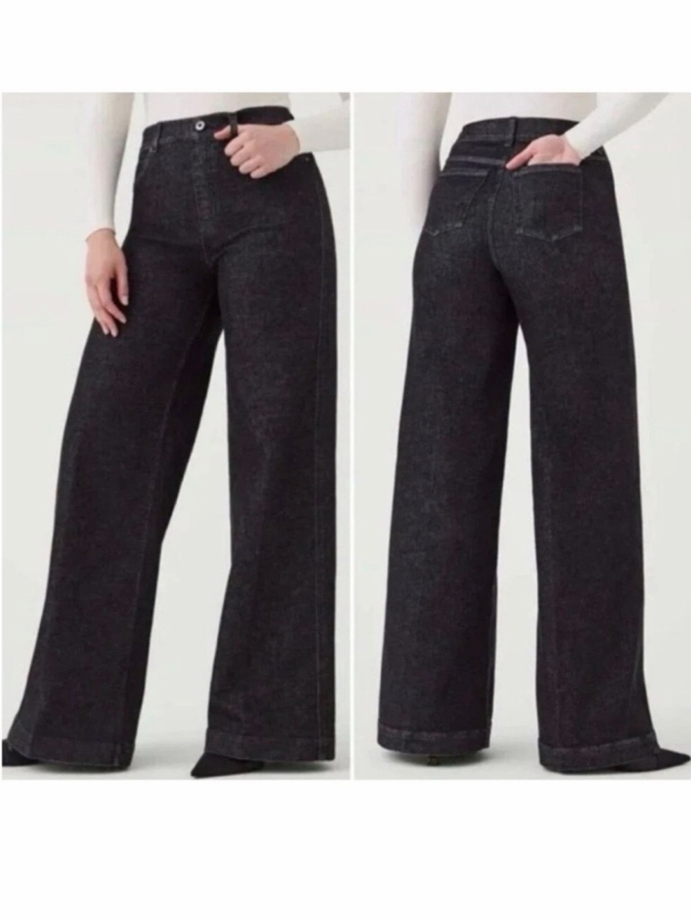 SPANX High Rise Wide‎ Leg Tummy Control Pull-on Jeans size M Charcoal